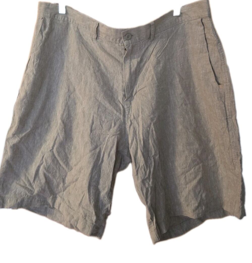 Patagonia Men's Gray Solid Flat Chino Linen Shorts Button Pockets 38x10 Cotton